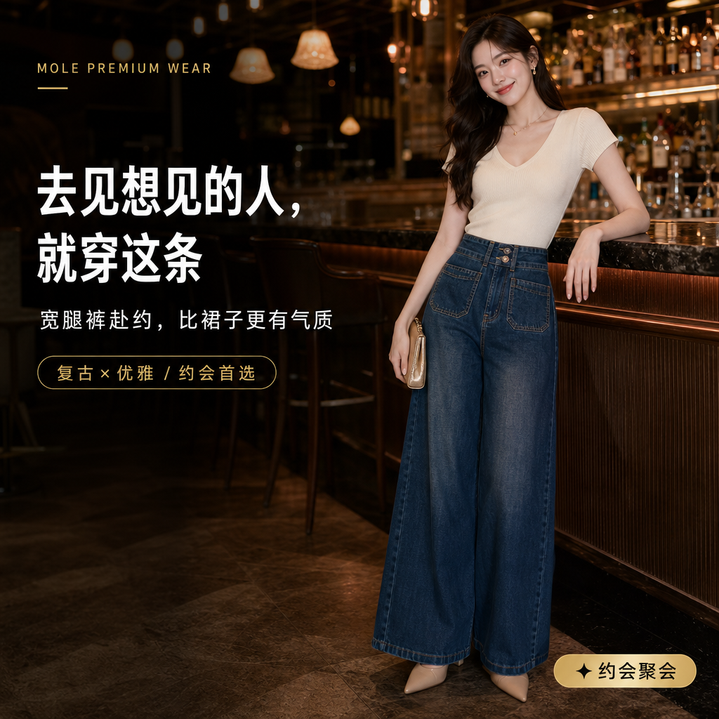 Celina Dark Blue Retro Wide-Leg Jeans