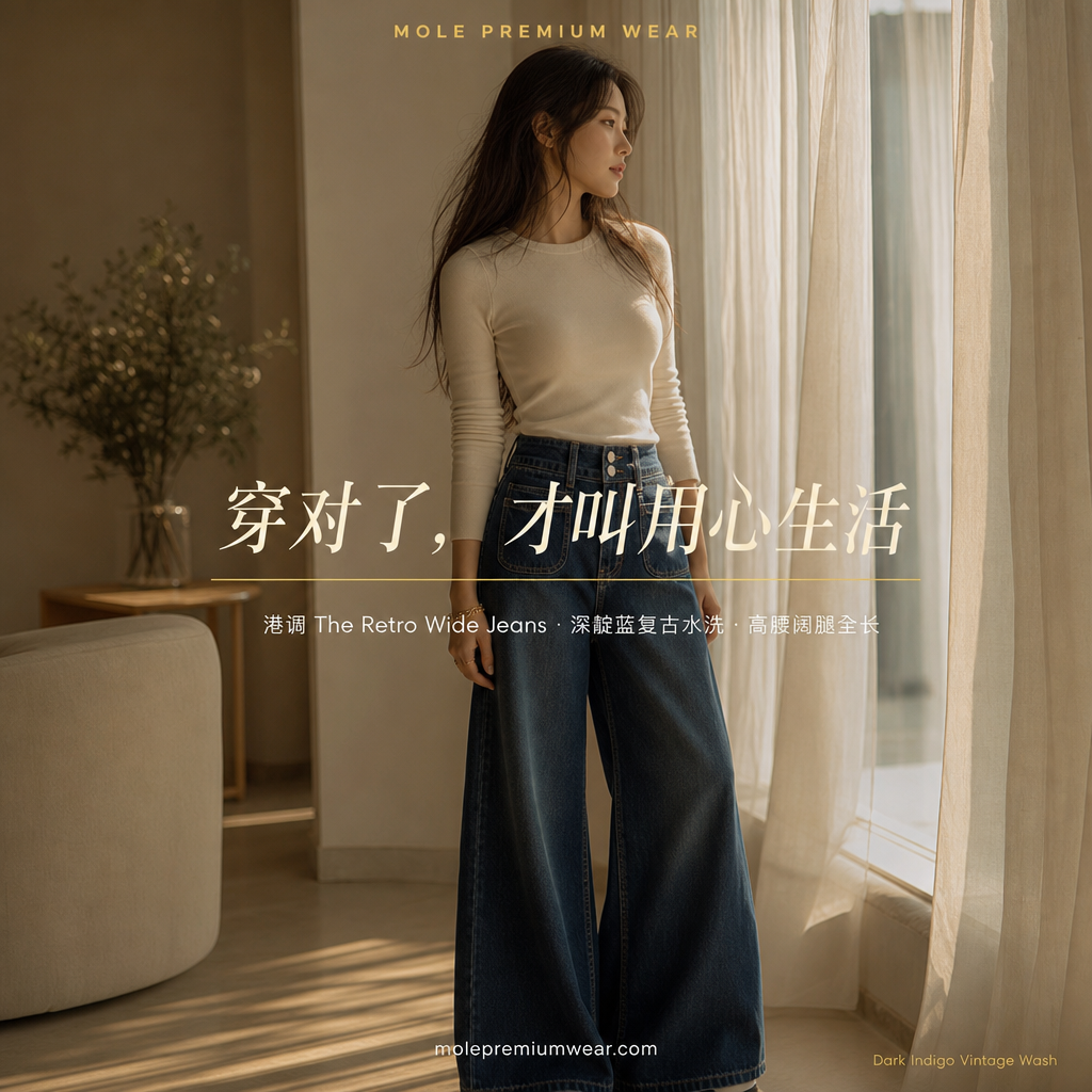 Celina Dark Blue Retro Wide-Leg Jeans