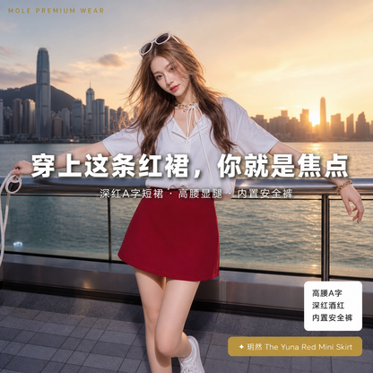 Yuna Red Suit Fabric A Line Skirt