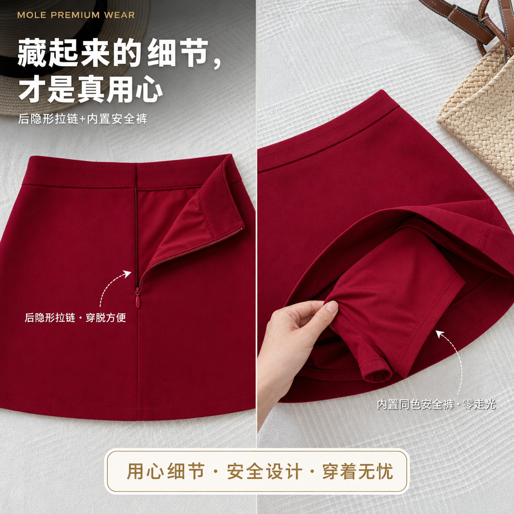 Yuna Red Suit Fabric A Line Skirt