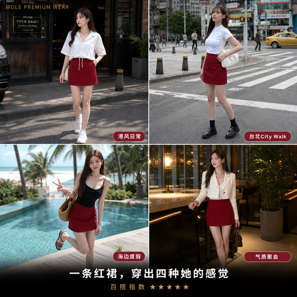 Yuna Red Suit Fabric A Line Skirt
