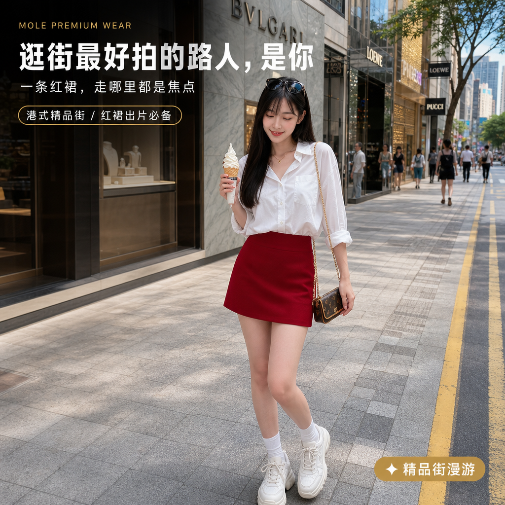 Yuna Red Suit Fabric A Line Skirt