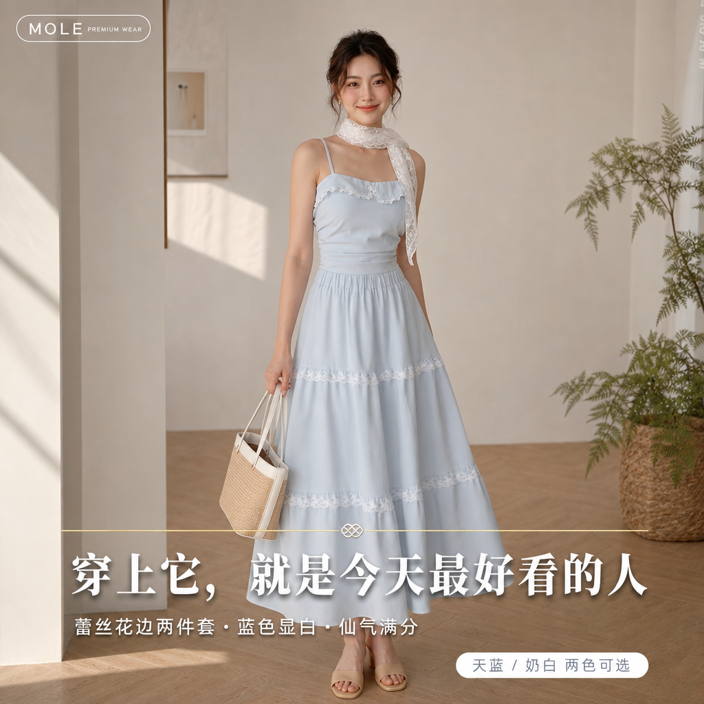 Summer Light Blue Two Piece Dress