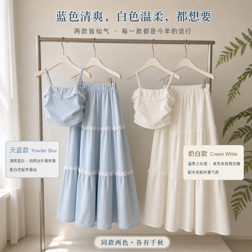 Summer Light Blue Two Piece Dress