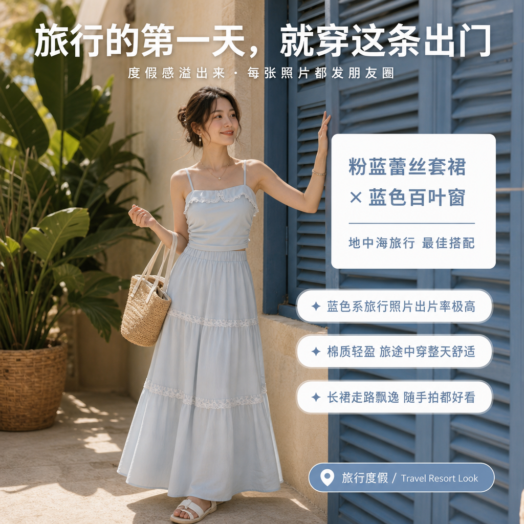 Summer Light Blue Two Piece Dress
