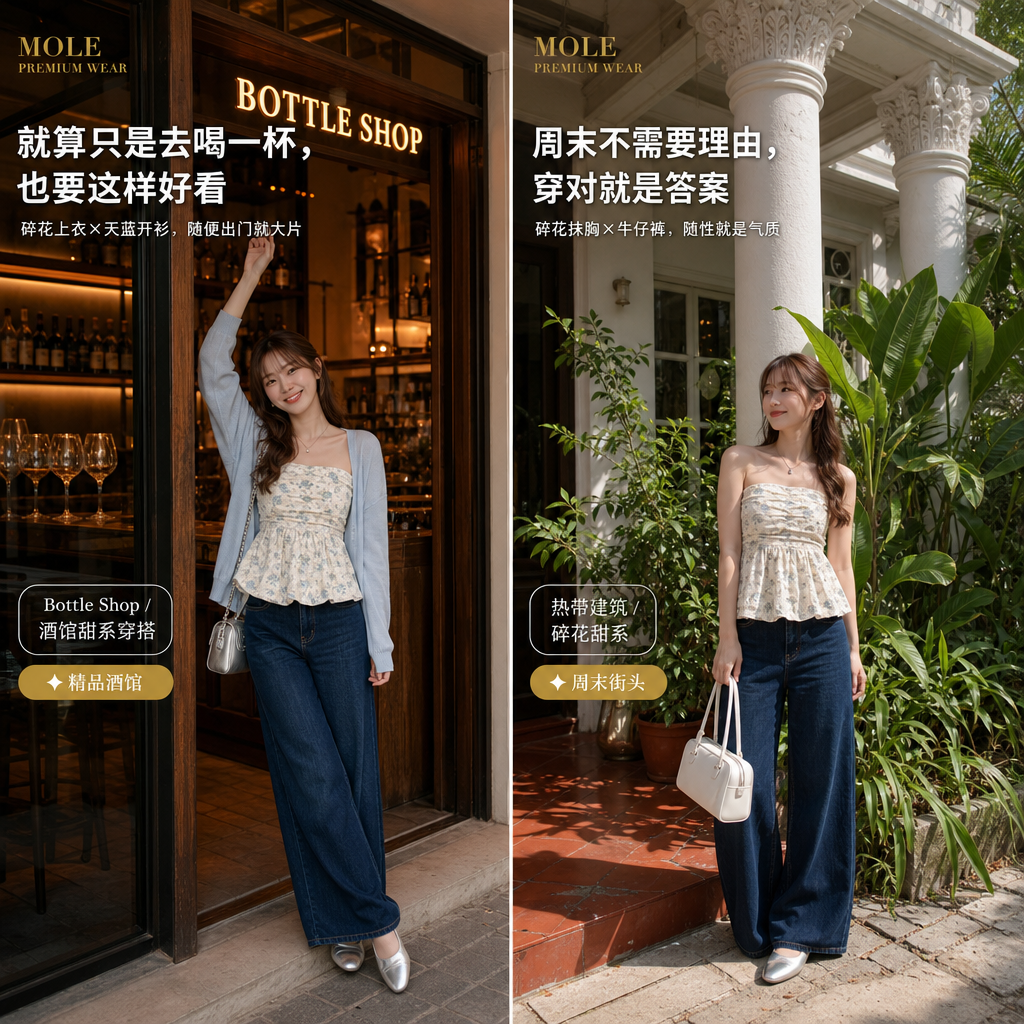 Melissa Floral Blue Ruched Bud Top