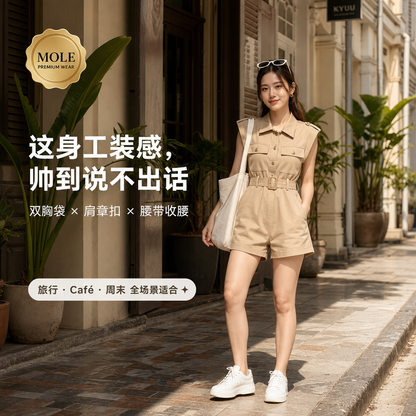 Khaki Denim Jumpsuits