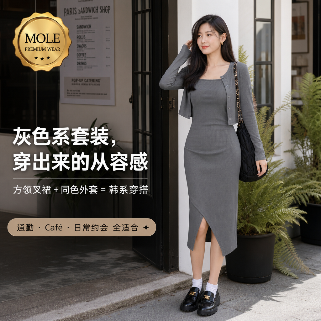 Kate Split Dress with Outerwear
