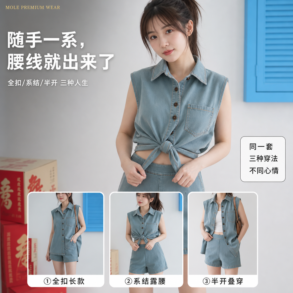 Retro Irregular Denim Suit