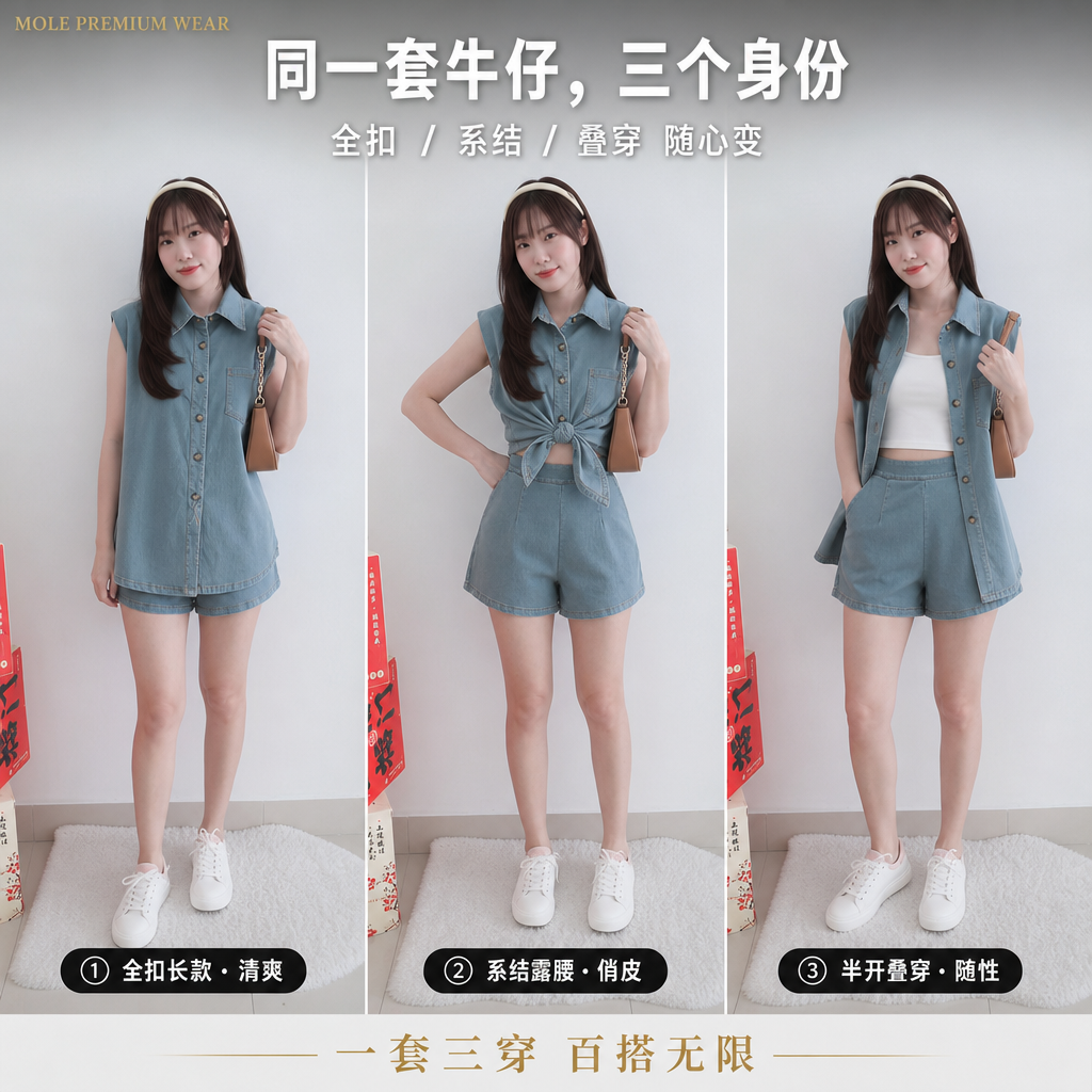 Retro Irregular Denim Suit