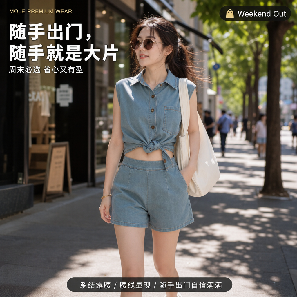 Retro Irregular Denim Suit