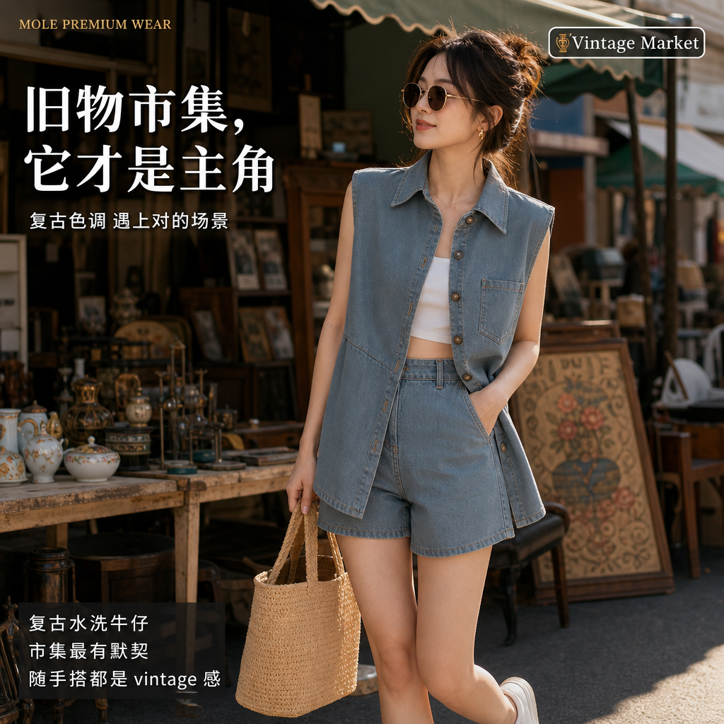 Retro Irregular Denim Suit