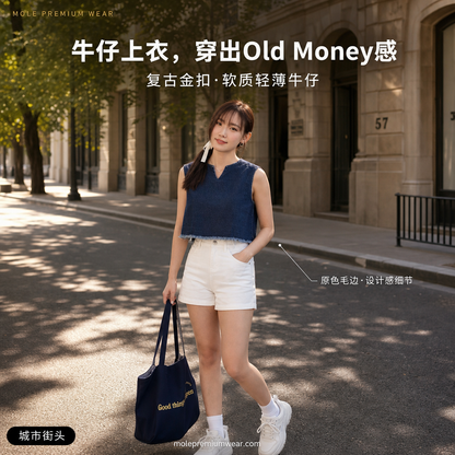 Old Money Style Denim Top