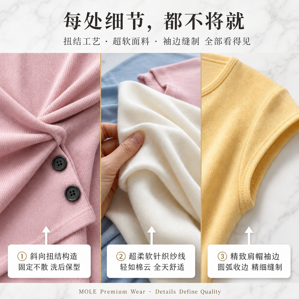 Cross Button Waist Soft Knitted Blouse