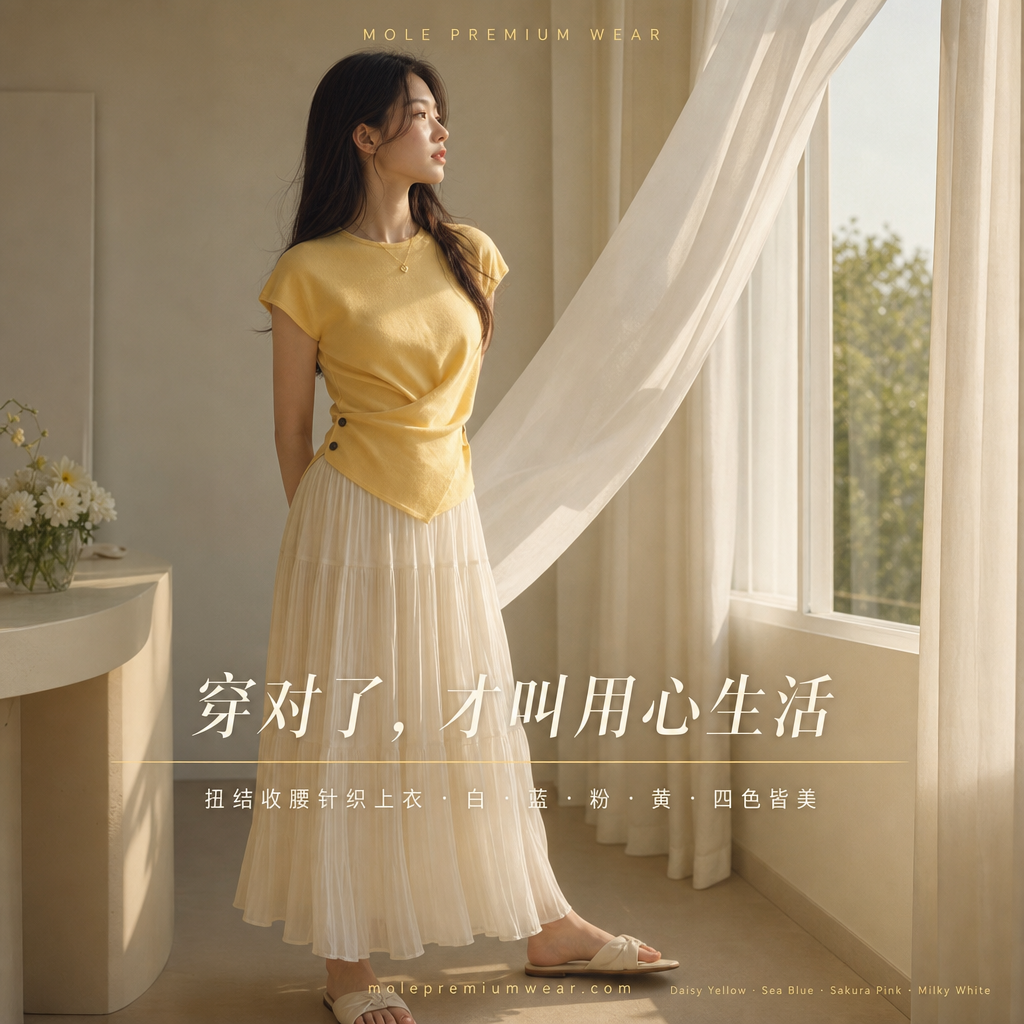 Cross Button Waist Soft Knitted Blouse