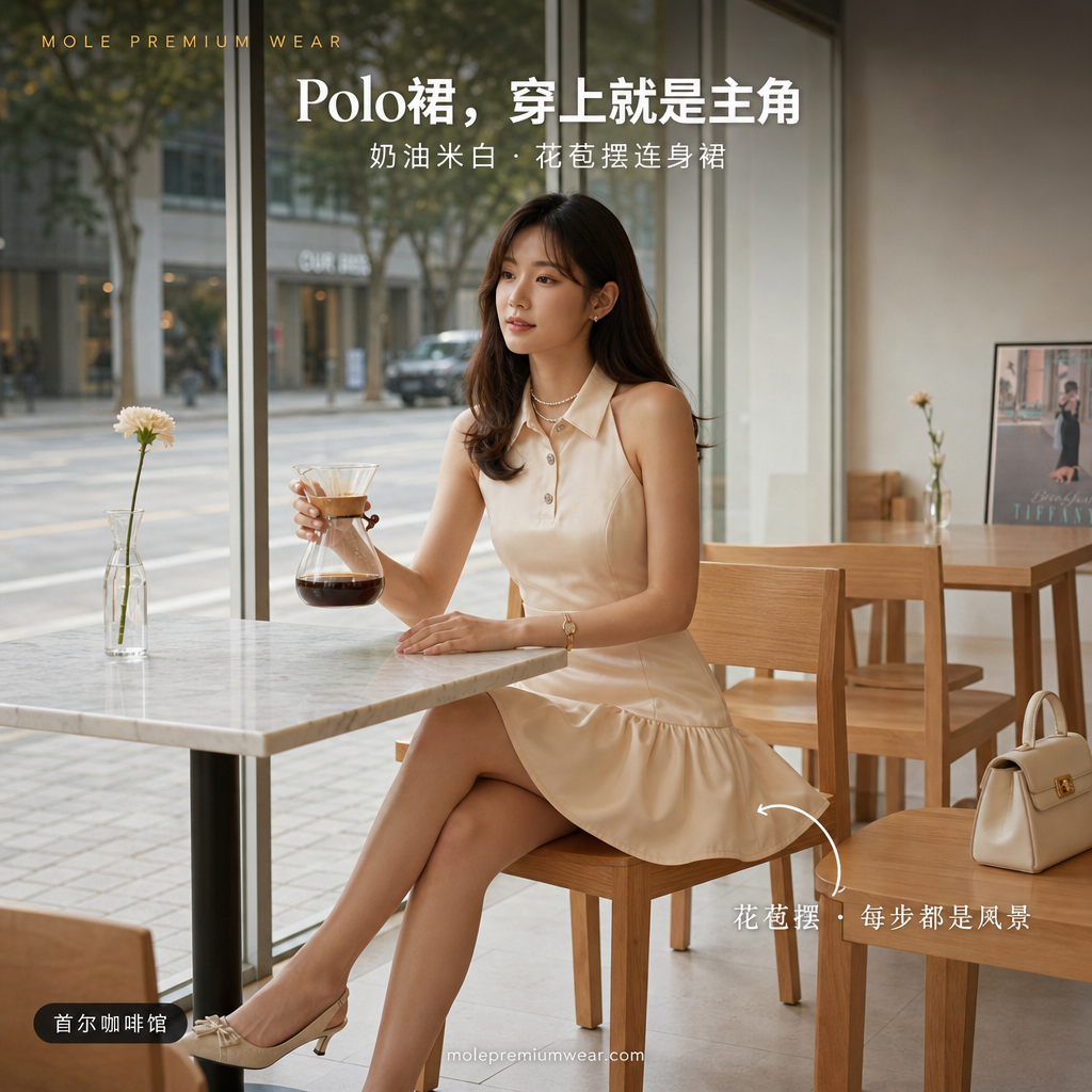 Emma Polo Collar Cream Dress