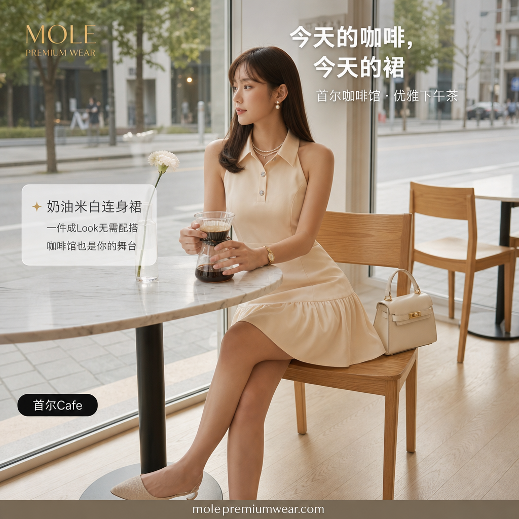 Emma Polo Collar Cream Dress
