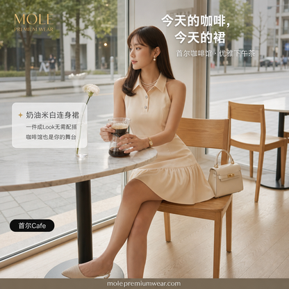 Emma Polo Collar Cream Dress