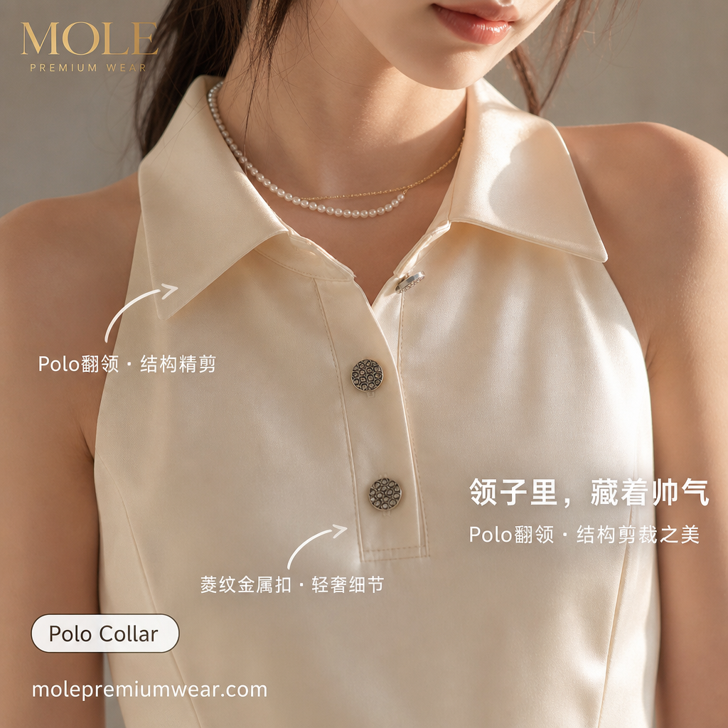 Emma Polo Collar Cream Dress