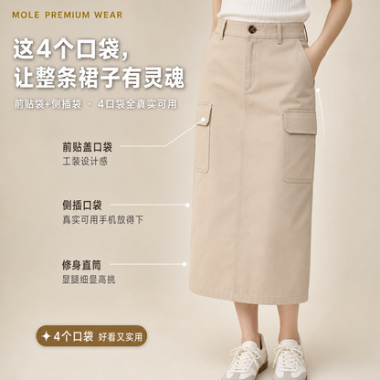 Workwear Cargo Pocket Midi Skirt
