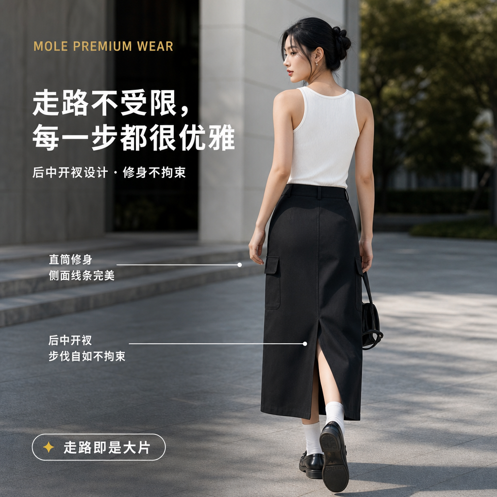 Workwear Cargo Pocket Midi Skirt