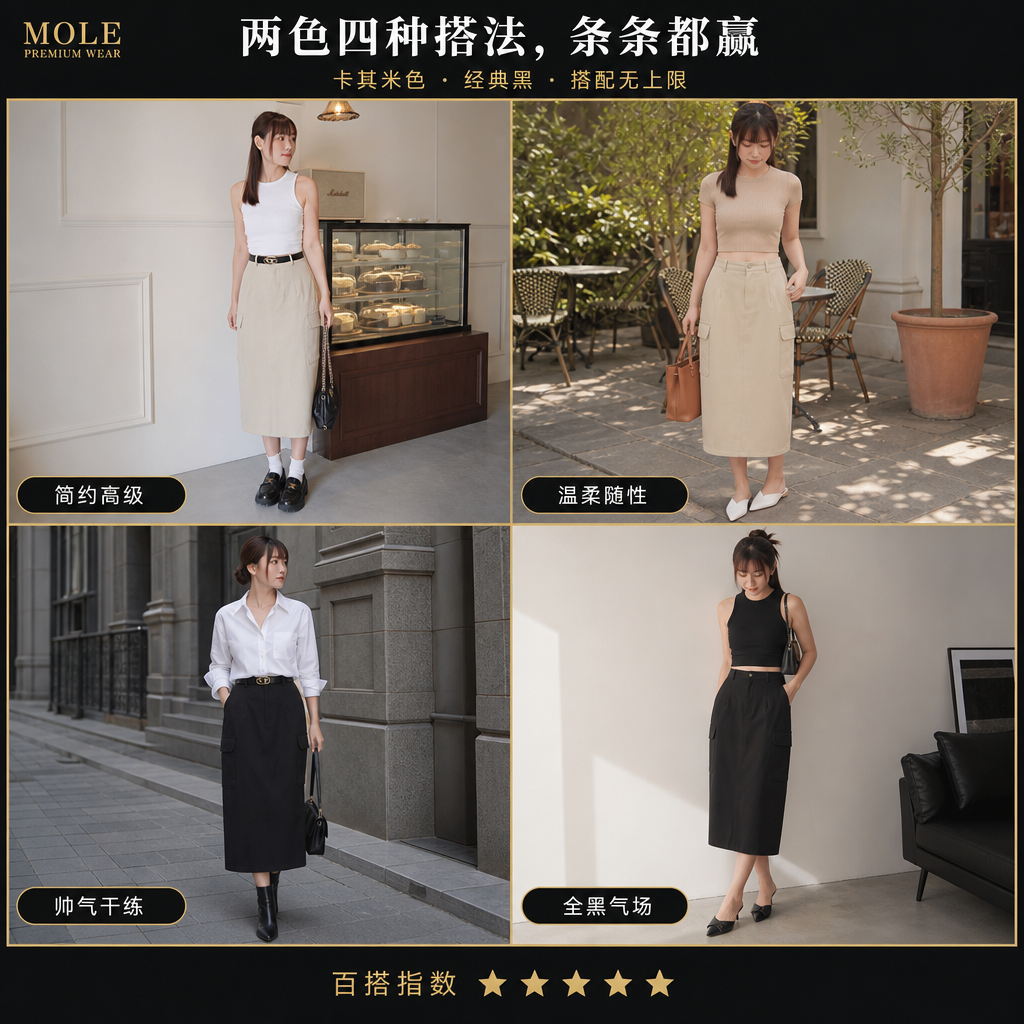 Workwear Cargo Pocket Midi Skirt