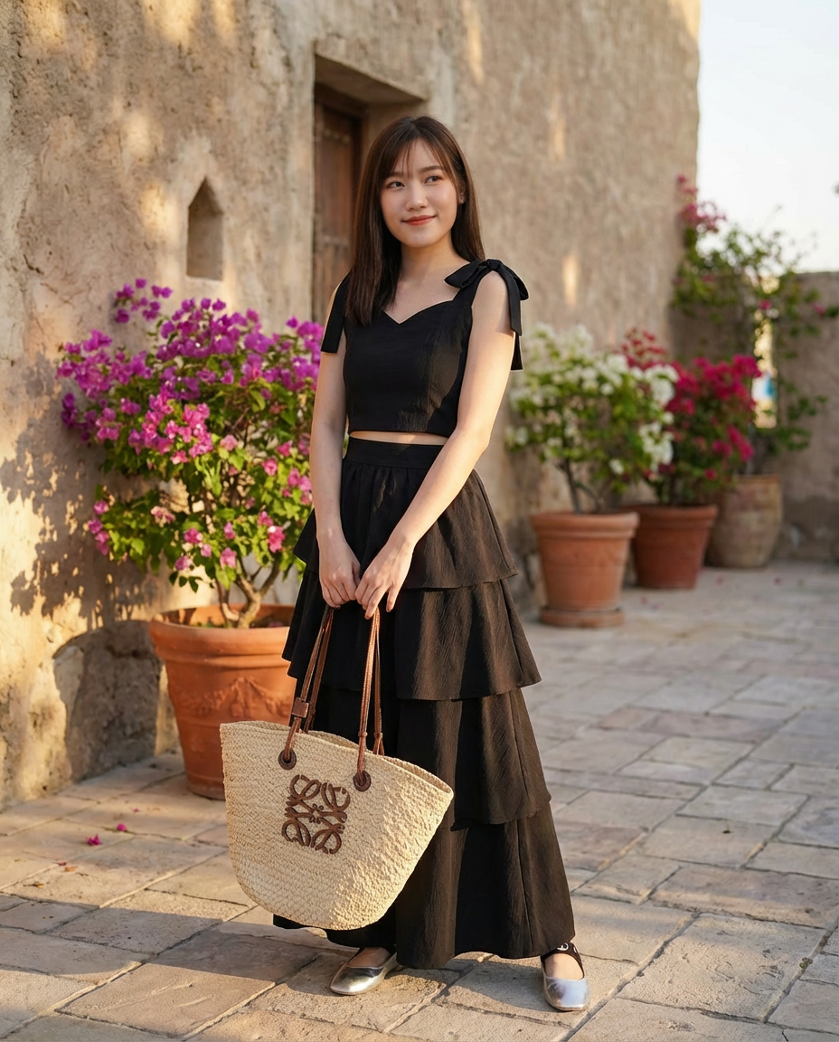 Maisy Ribbon Tie Long Dress