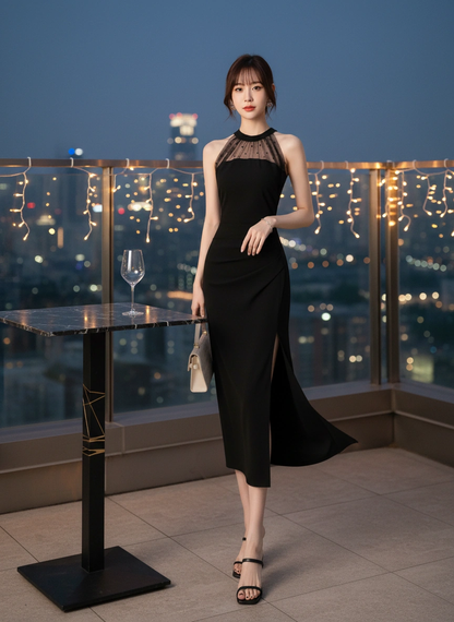 Marilyn Mesh Halter Dress