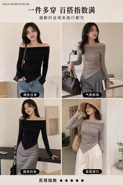 Belle Adjustable Off Shoulder Basic Tee