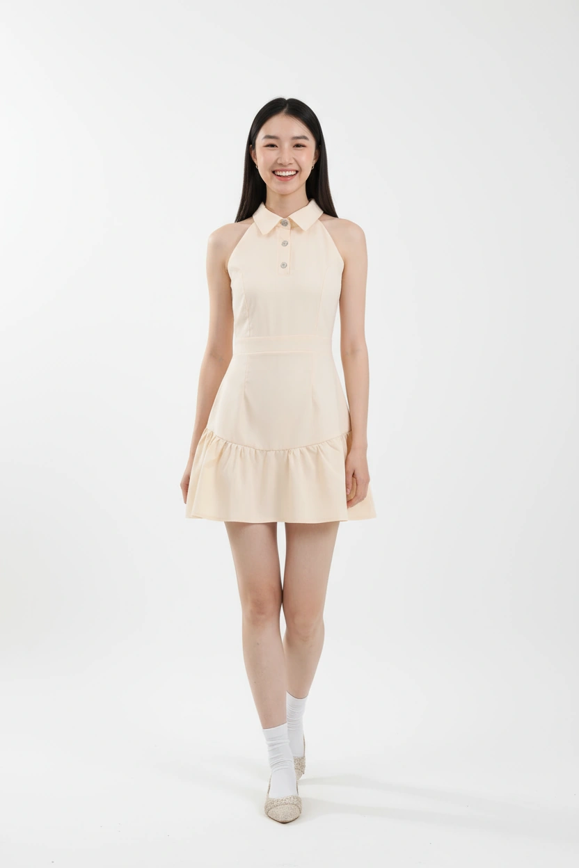 Emma Polo Collar Cream Dress