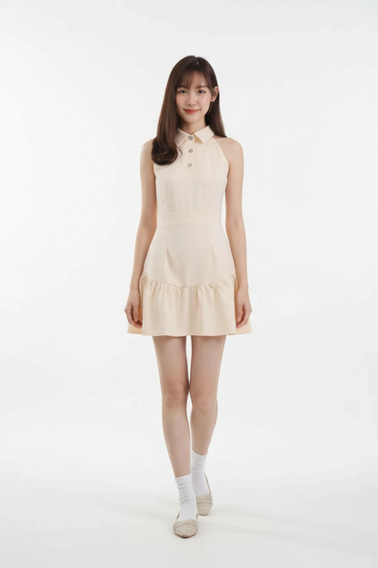 Emma Polo Collar Cream Dress