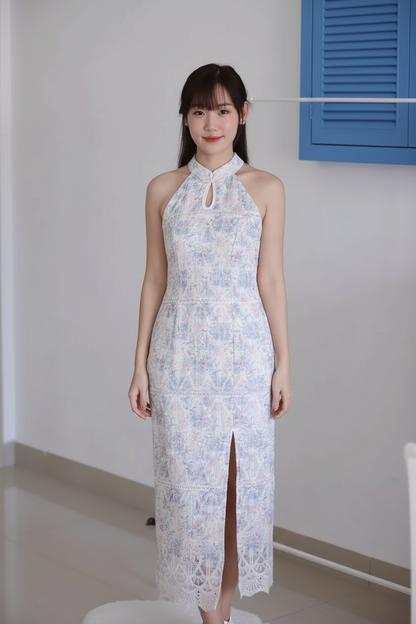 Summer Blue Embroidered Cheongsam