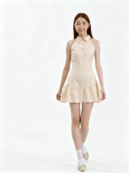 Emma Polo Collar Cream Dress