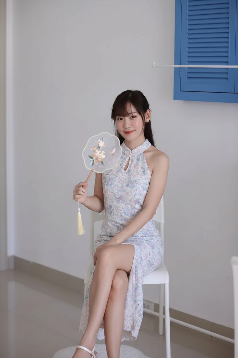 Summer Blue Embroidered Cheongsam