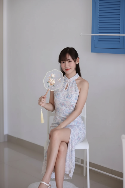 Summer Blue Embroidered Cheongsam