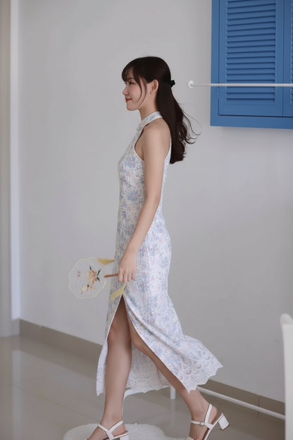 Summer Blue Embroidered Cheongsam