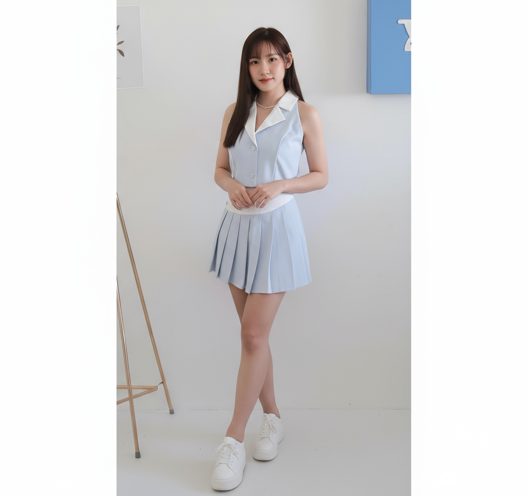 Bluebell Vest Pleated Set Wear