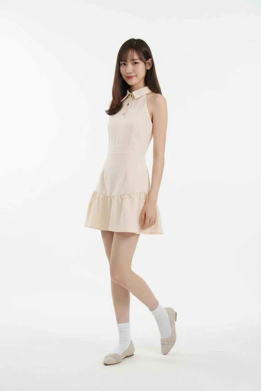 Emma Polo Collar Cream Dress