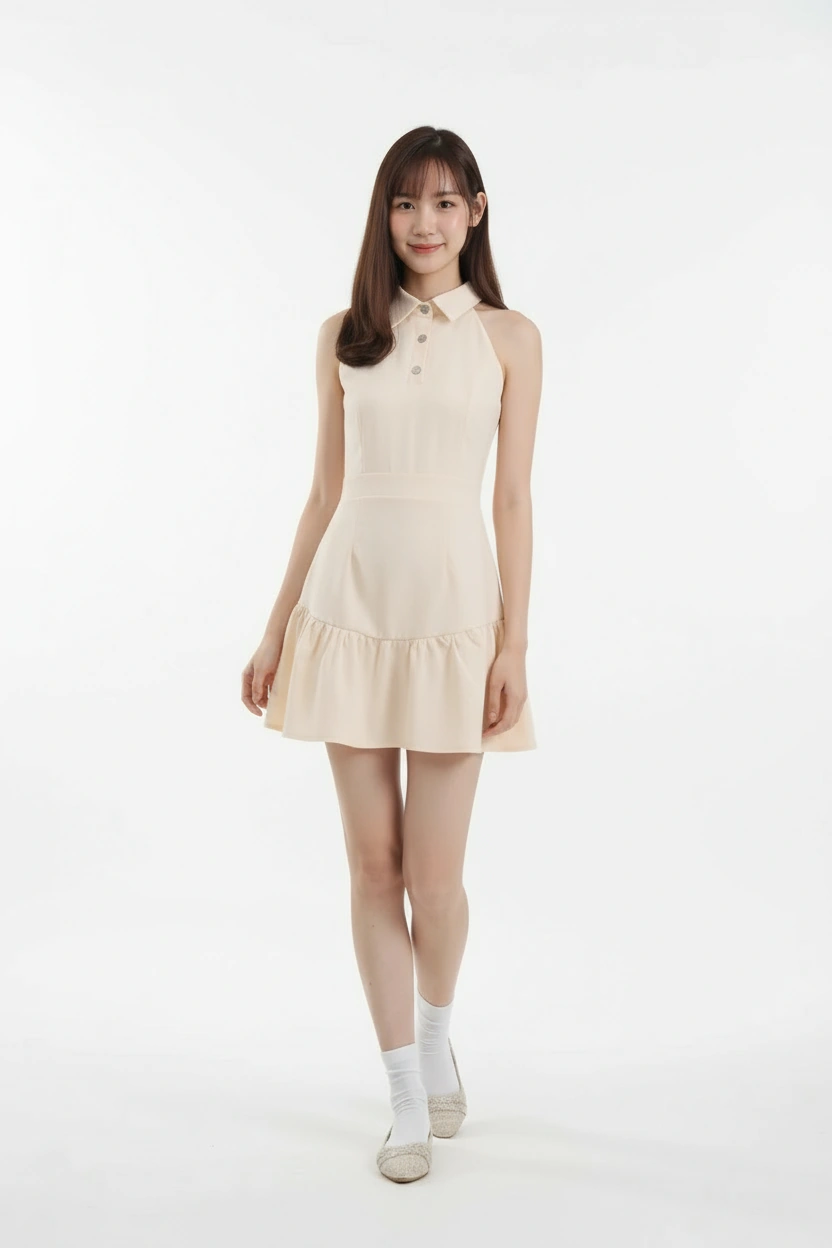 Emma Polo Collar Cream Dress
