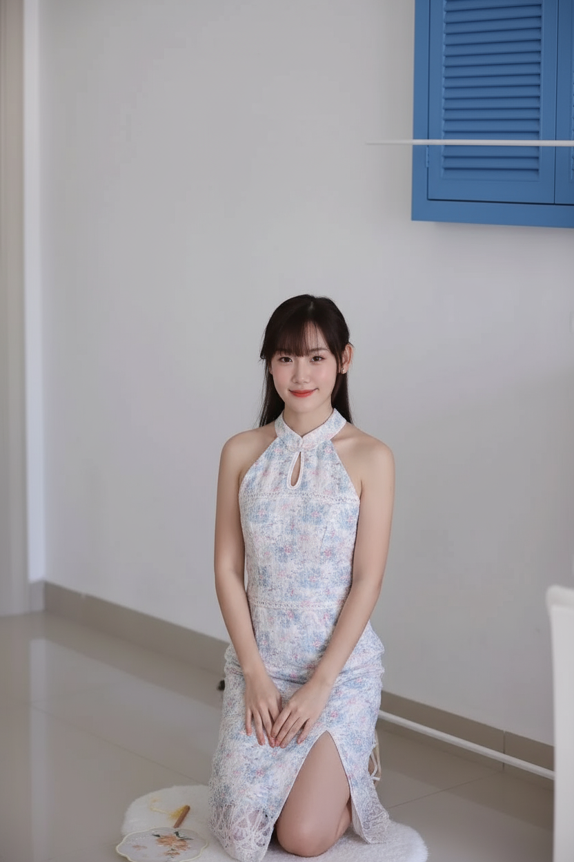 Summer Blue Embroidered Cheongsam