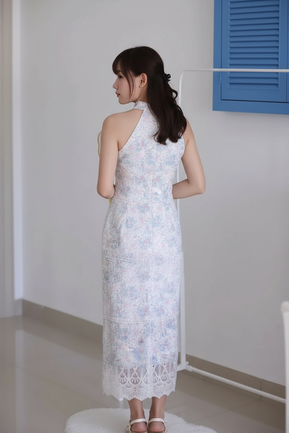 Summer Blue Embroidered Cheongsam
