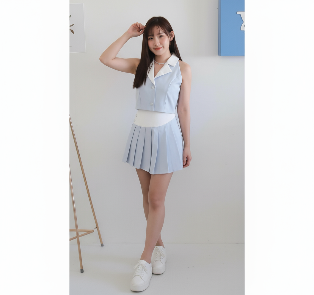 Bluebell Vest Pleated Set Wear