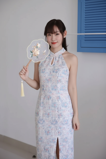 Summer Blue Embroidered Cheongsam