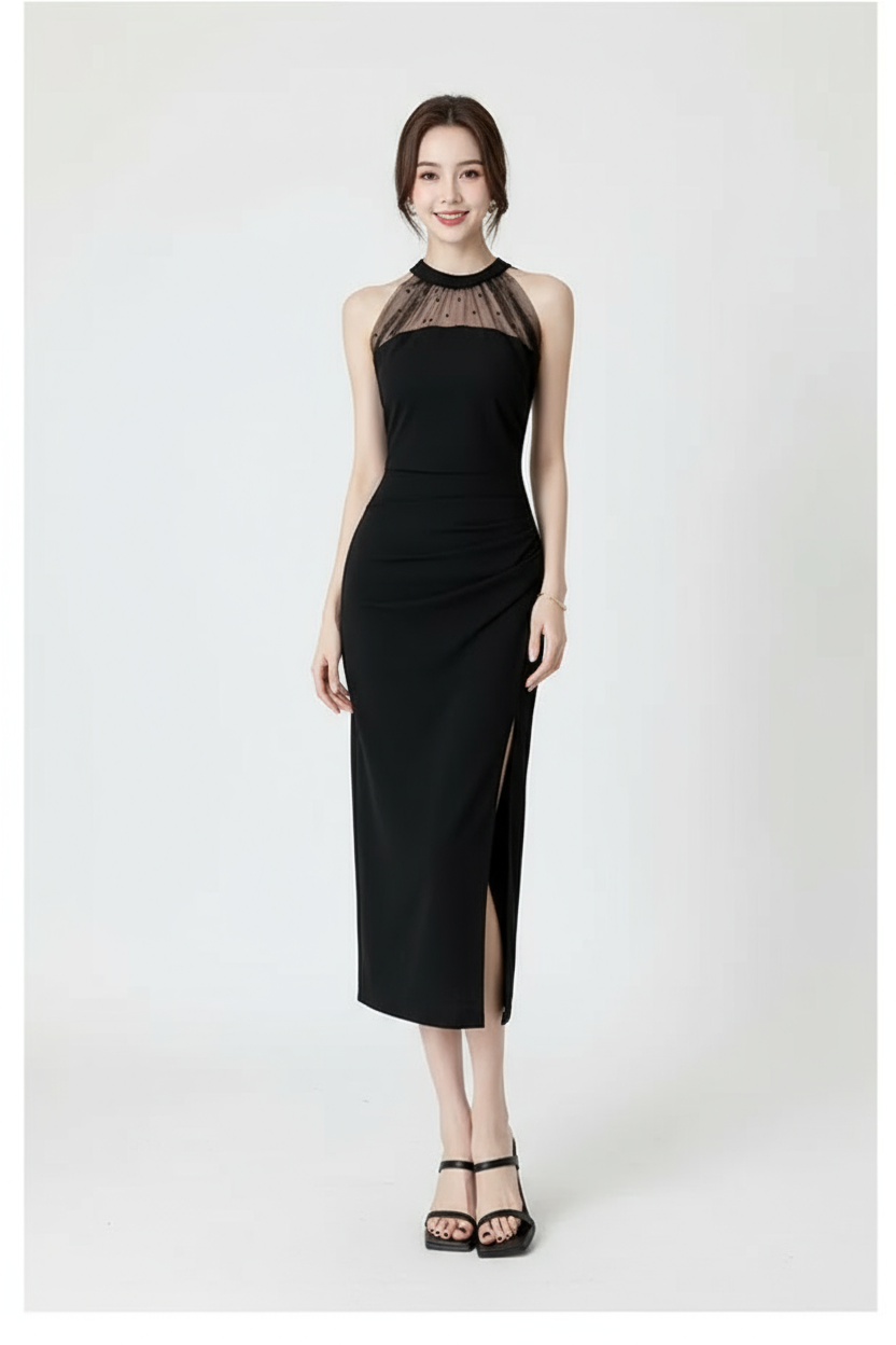 Marilyn Mesh Halter Dress
