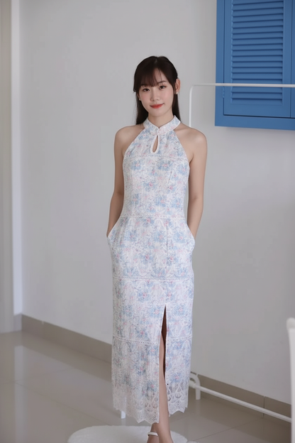 Summer Blue Embroidered Cheongsam