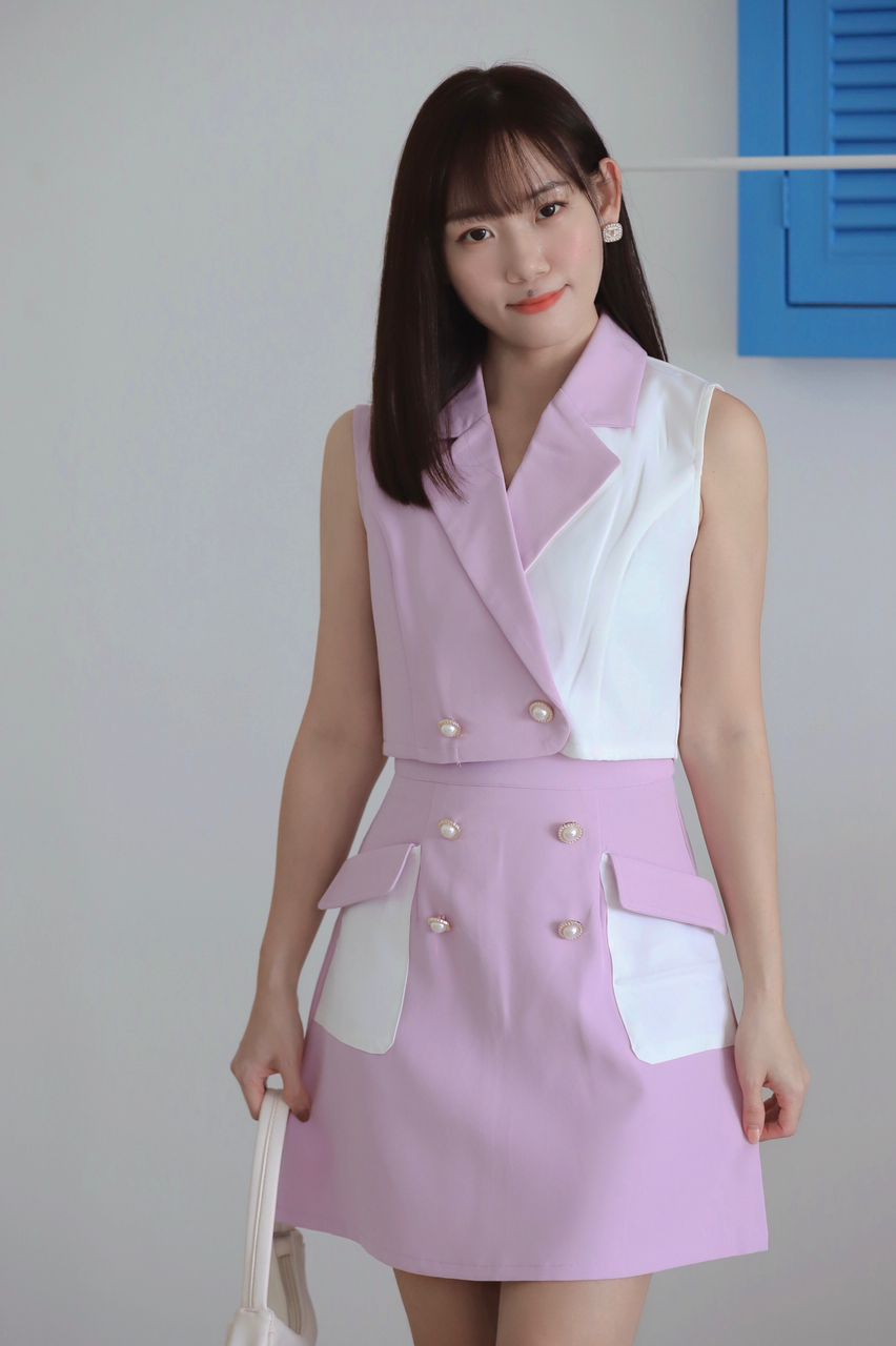 Purple Button Front Waist Coat & Skirt