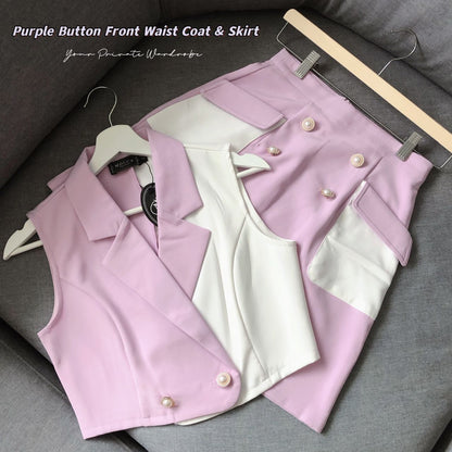 Purple Button Front Waist Coat & Skirt