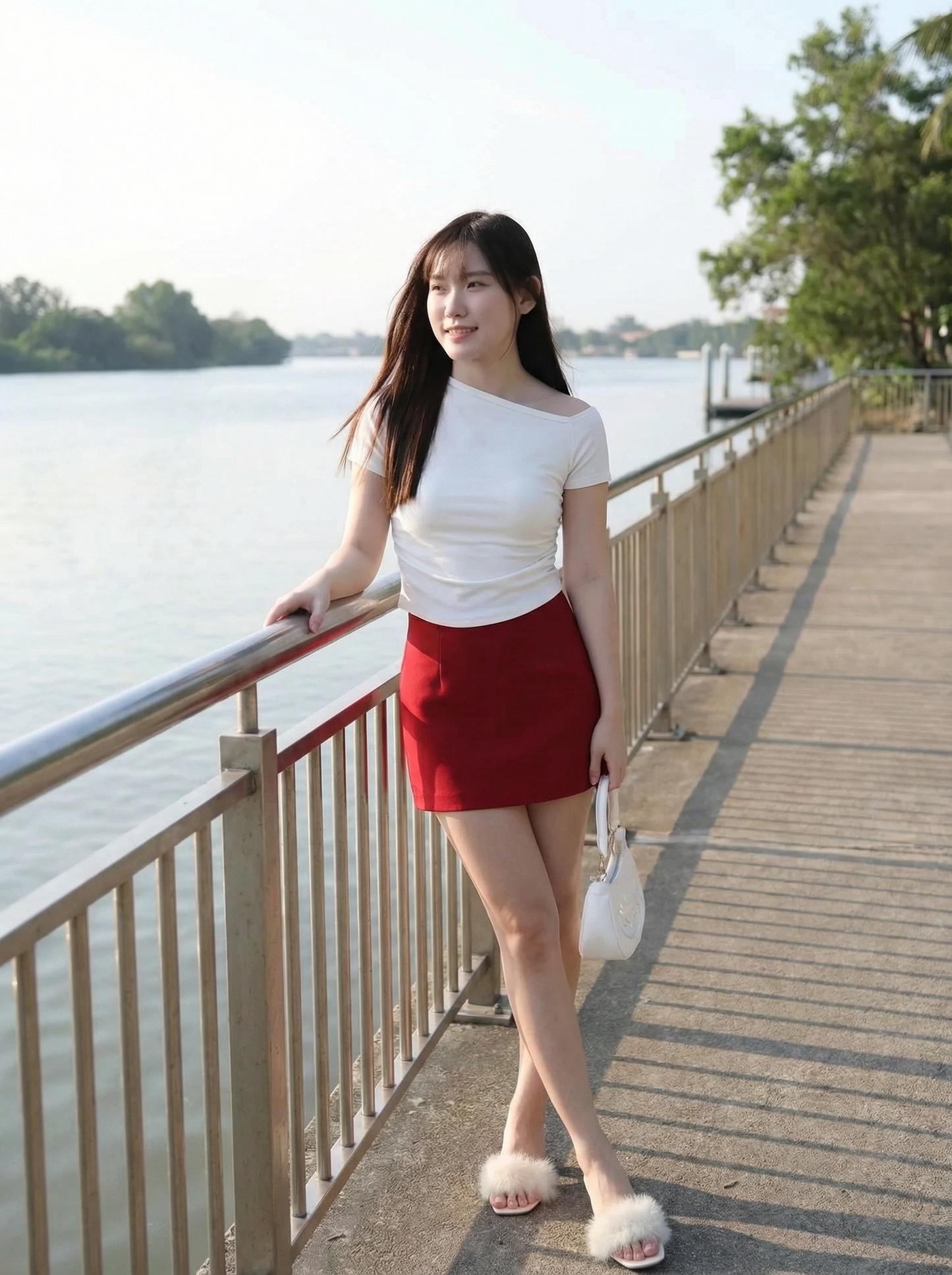 Sloping Waist Fit Basic Cotton Tee