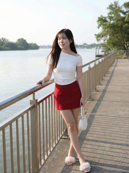 Sloping Waist Fit Basic Cotton Tee