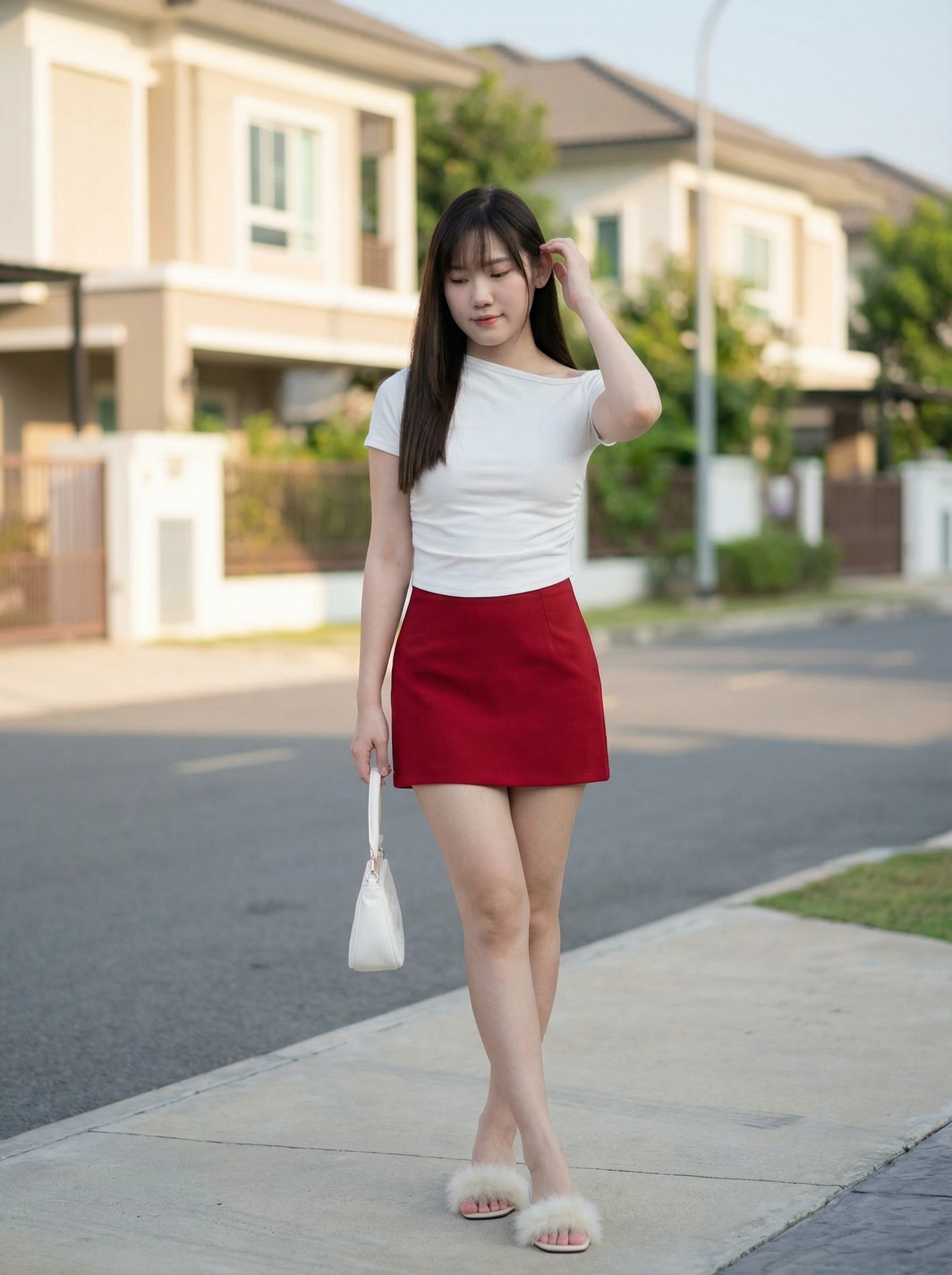 Sloping Waist Fit Basic Cotton Tee